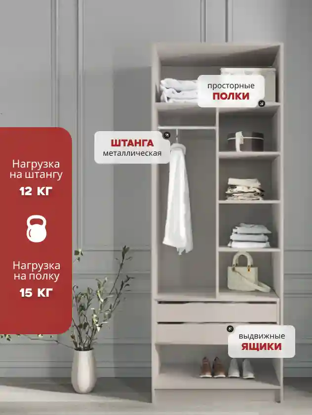 Шкаф 2 Распашной шкаф Desiato ШК2-Ц-Н5-П-Ф-КАШ-Р1-60х240х55, 5981 BS Кашемир
