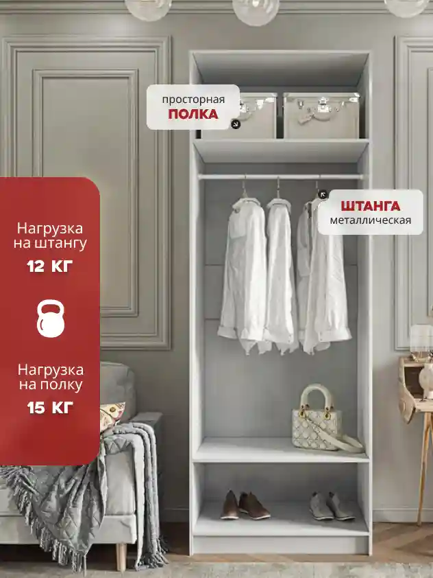 Шкаф 2-дверный Распашной шкаф Desiato ШК2-Ц-Н1-ФС-БЕЛ-Р6-70х230х60, W3343V Белый вельвет