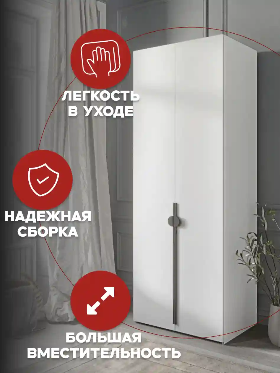 Шкаф 2-дверный Распашной шкаф Desiato ШК2-Ц-Н3-Л-Ф-БЕЛ-Р2.2-100х240х65, W3343V Белый вельвет
