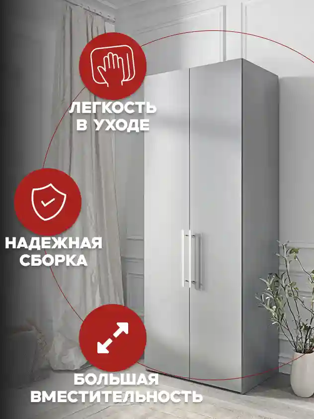 Шкаф 2 Распашной шкаф Desiato ШК2-Ц-Н8-Ф-СЕР-Р1-100х250х55, 540 PE Серый Манхеттен