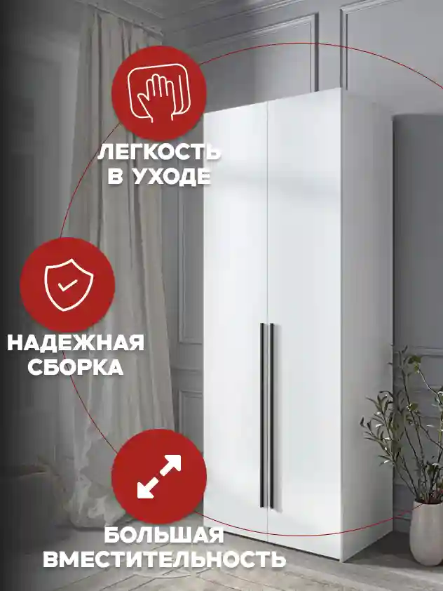Шкаф 2-дверный Распашной шкаф Desiato ШК2-Ц-Н3-Л-Ф-БЕЛ-Р2-100х230х60, W3343V Белый вельвет