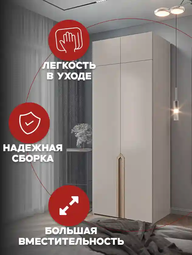 Шкаф 2-дверный Распашной шкаф Desiato ШК2-Ц-Н1А-ФА-КАШ-Р4-100х250х55, 5981 BS Кашемир