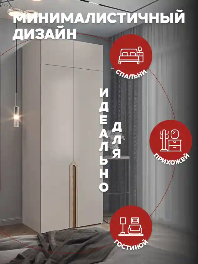 Шкаф 2-дверный Распашной шкаф Desiato ШК2-Ц-Н1А-ФА-КАШ-Р4-100х250х55, 5981 BS Кашемир