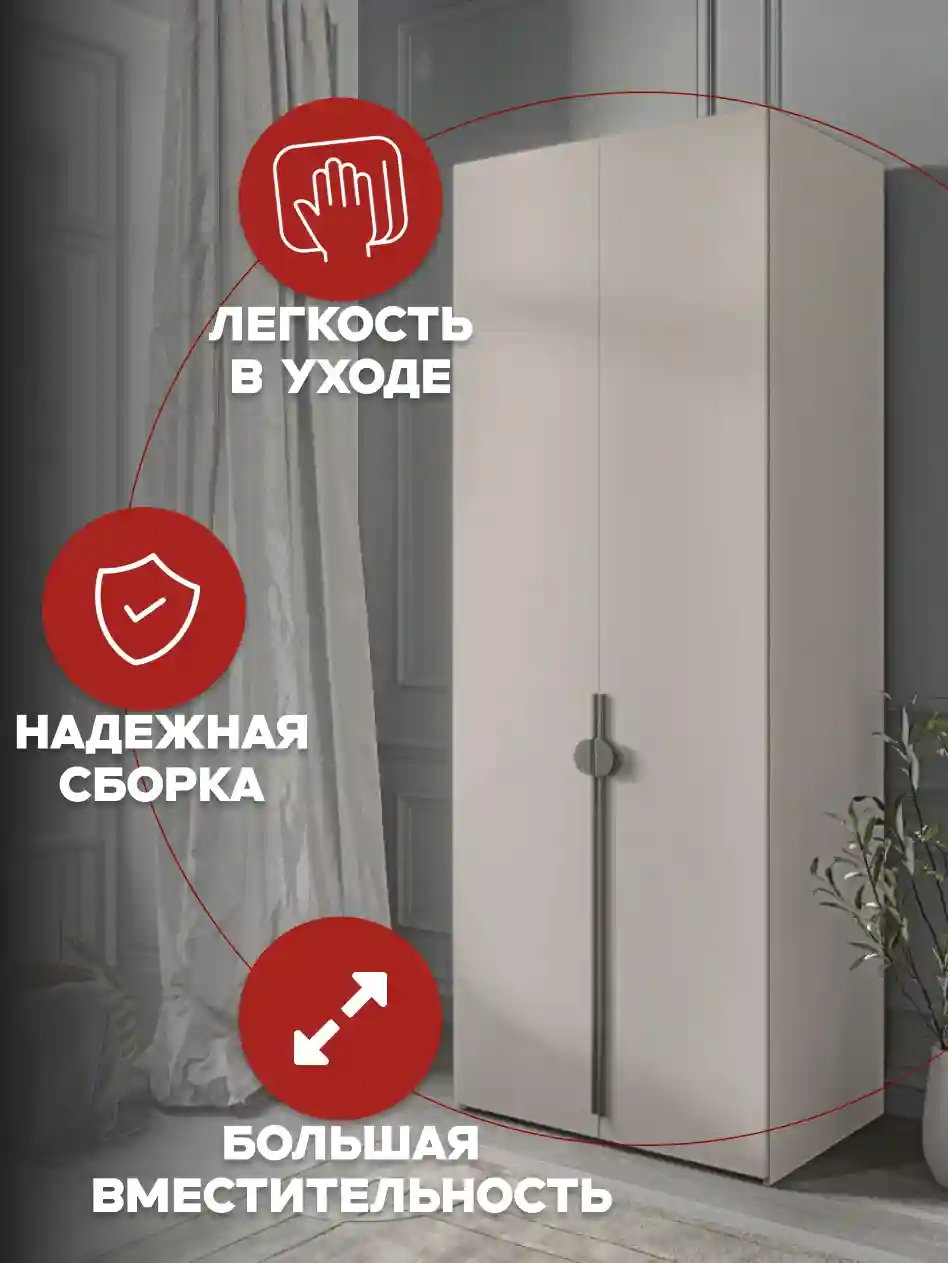 Шкаф 2-дверный Распашной шкаф Desiato ШК2-Ц-Н1-Ф-КАШ-Р2.2-90х230х55, 5981 BS Кашемир