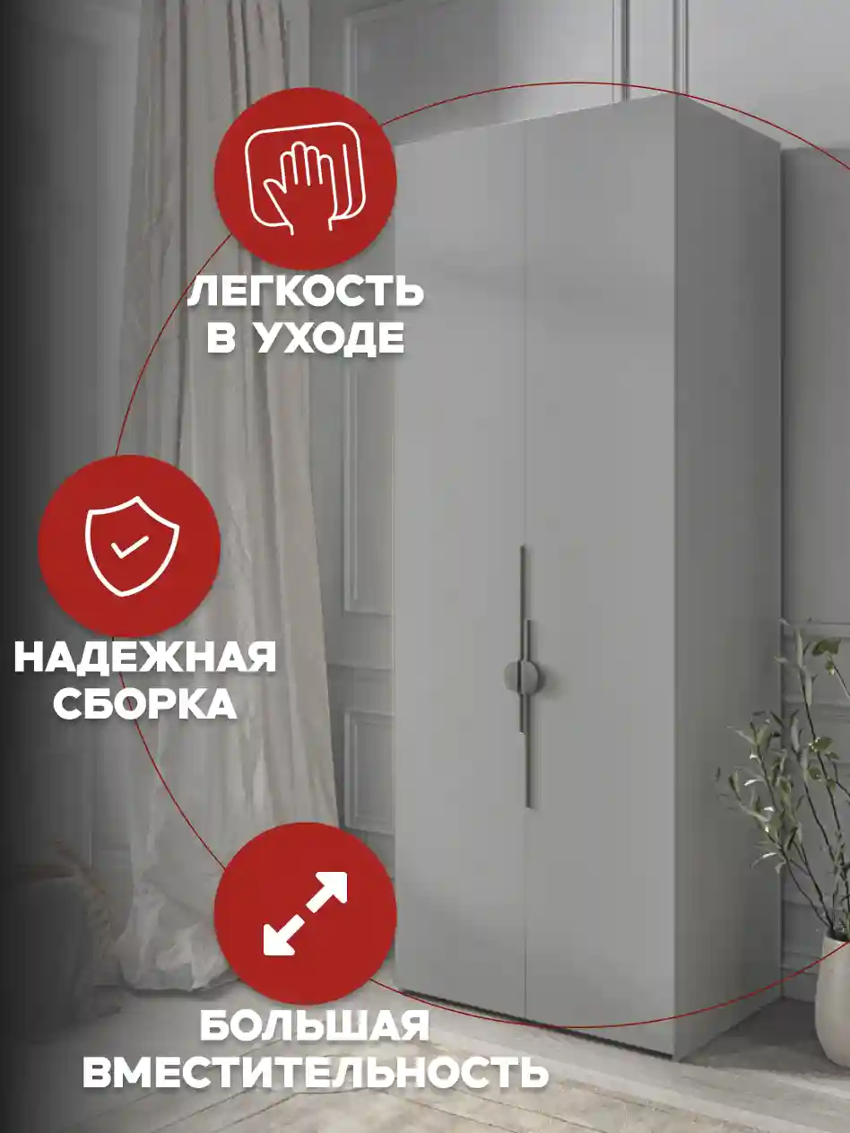 Шкаф 2-дверный Распашной шкаф Desiato ШК2-Ц-Н3-Л-Ф-СЕР-Р6.2-80х220х55, 540 PE Серый Манхеттен
