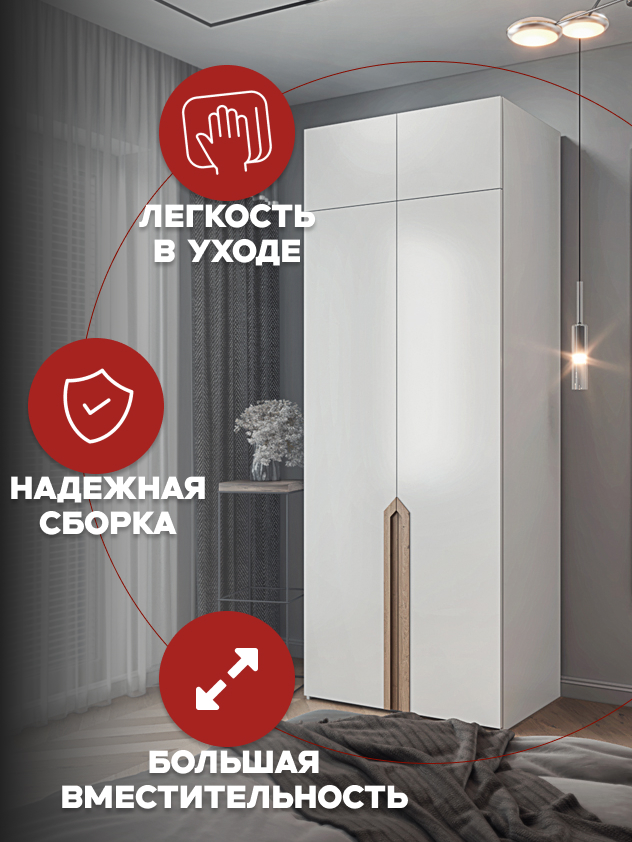 Шкаф 2-дверный Распашной шкаф Desiato ШК2-Ц-Н1А-ФА-БЕЛ-Р4-100х230х50, W3343V Белый вельвет