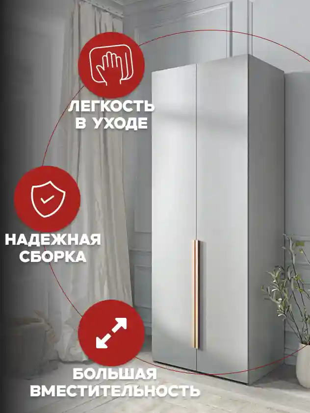 Шкаф 2-дверный Распашной шкаф Desiato ШК2-Ц-Н3-Л-Ф-СЕР-Р3-60х260х60, 540 PE Серый Манхеттен